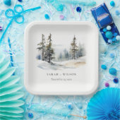 Assiettes En Carton Paysage des neiges d'hiver Mariage d'aquarelle (Fête)