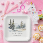 Assiettes En Carton Paysage des neiges d'hiver Mariage d'aquarelle (Fête)