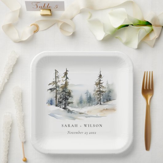 Assiettes En Carton Paysage des neiges d'hiver Mariage d'aquarelle (Mariage)