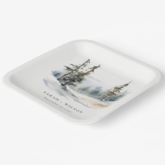 Assiettes En Carton Paysage des neiges d'hiver Mariage d'aquarelle (Angulaire)