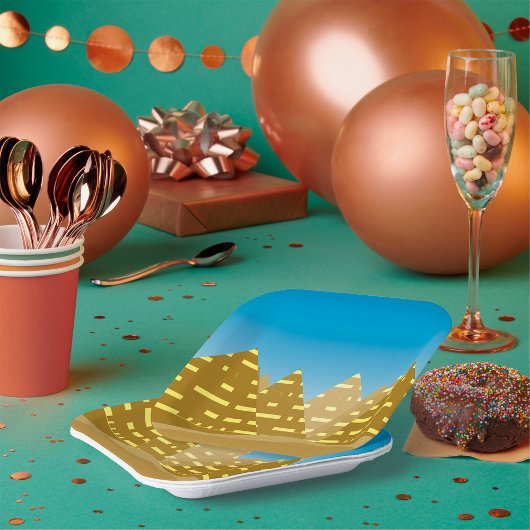 Assiettes En Carton Paysage Désertique Pyramides Égyptiennes Géométriq