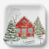 Assiettes En Carton Paysage d'hiver Maison rouge (Recto)
