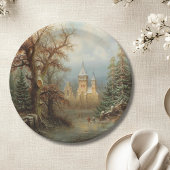 Assiettes En Carton Paysage d'hiver romantique avec patineurs de glace