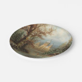 Assiettes En Carton Paysage d'hiver romantique avec patineurs de glace (Angle)