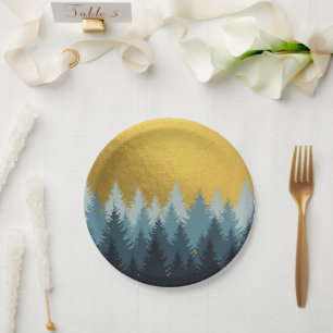 Assiettes En Carton Paysage d'or des arbres forestiers
