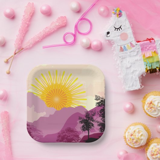 Assiettes En Carton Paysage du lever du soleil (Fête)