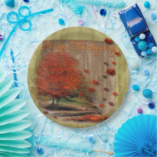 Assiettes En Carton Paysage Feuille en chute (Fête)