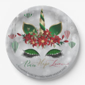 Assiettes En Carton Peace Hope and Love Visage Unicorn (Devant)