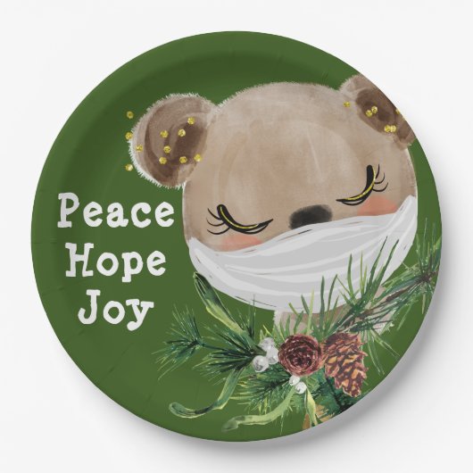 Assiettes En Carton Peace Hope Joy Ours Masqué (Devant)