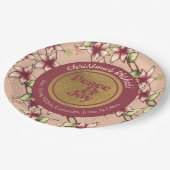 Assiettes En Carton Peace & Joy, Noël d'or rose Bourgogne (Angle)