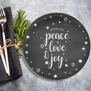 Assiettes En Carton Peace Love Joy Star Noël Holiday