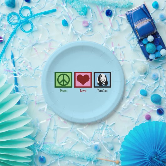Assiettes En Carton Peace Love Pandas (Fête)