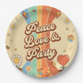 Assiettes En Carton Peace Love Party Retro Rainbow 6e anniversaire (Devant)