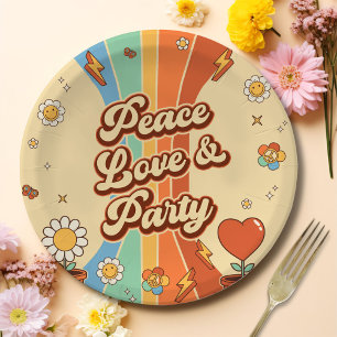 Assiettes En Carton Peace Love Party Retro Rainbow 6e anniversaire
