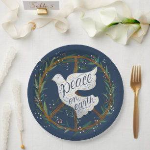 Assiettes En Carton Peace on Earth Letters Dove Holiday Party