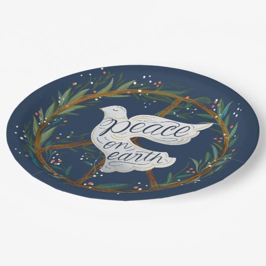 Assiettes En Carton Peace on Earth Letters Dove Holiday Party (Angle)