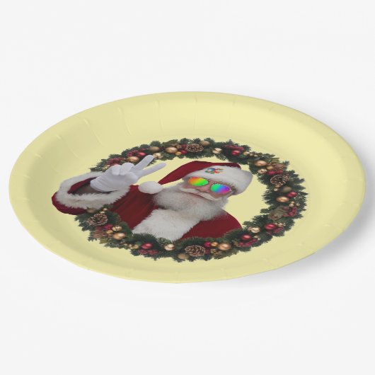 Assiettes En Carton Peace Santa Wreath Plate (Angle)