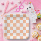 Assiettes En Carton Peach Fuzz À damiers En vichy Motif (Fête)