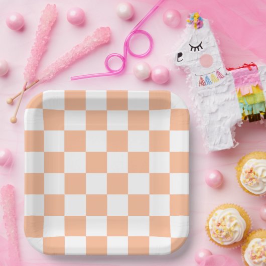 Assiettes En Carton Peach Fuzz À damiers En vichy Motif (Fête)