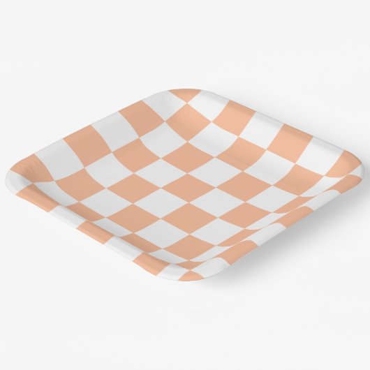 Assiettes En Carton Peach Fuzz À damiers En vichy Motif (Angulaire)