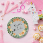 Assiettes En Carton Peach Grey Mariage Spring Floral (Fête)