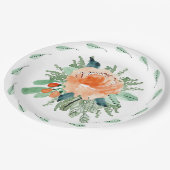 Assiettes En Carton Peach Jade Turquoise Floral Aquarelle Mariage (Angle)