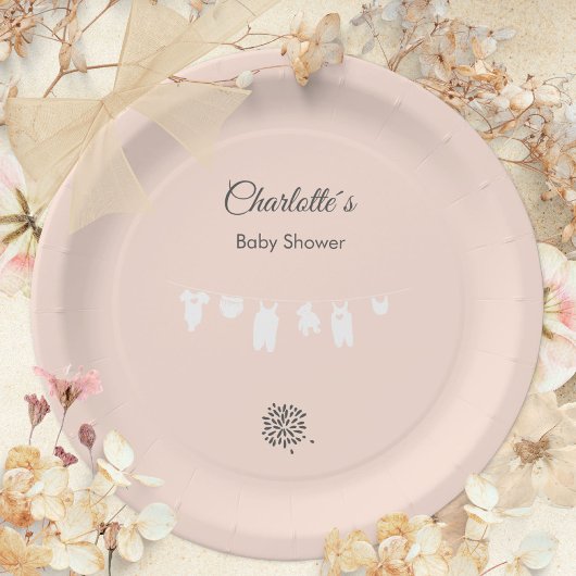 Assiettes En Carton Peach Minimaliste Baby Girl Douche
