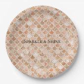 Assiettes En Carton Peach Rose Blush Gold Parties scintillant Sirène (Devant)