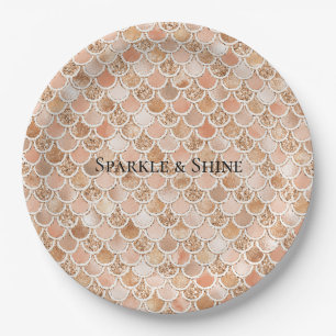 Assiettes En Carton Peach Rose Blush Gold Parties scintillant Sirène