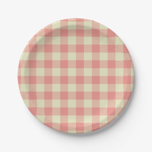 Assiettes En Carton Peach rose et crème En vichy Motif (Devant)