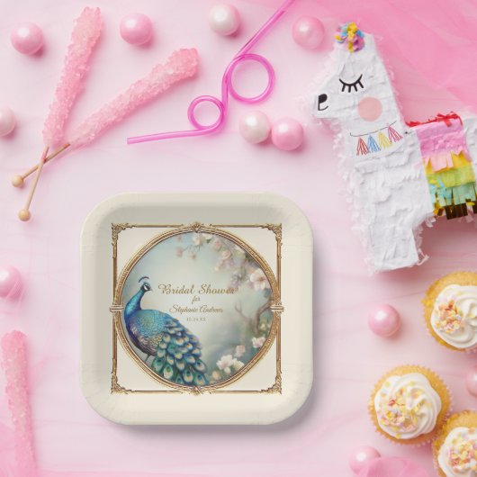 Assiettes En Carton Peacock Art Déco Plumes Arbre Fleur Élégant (Fête)