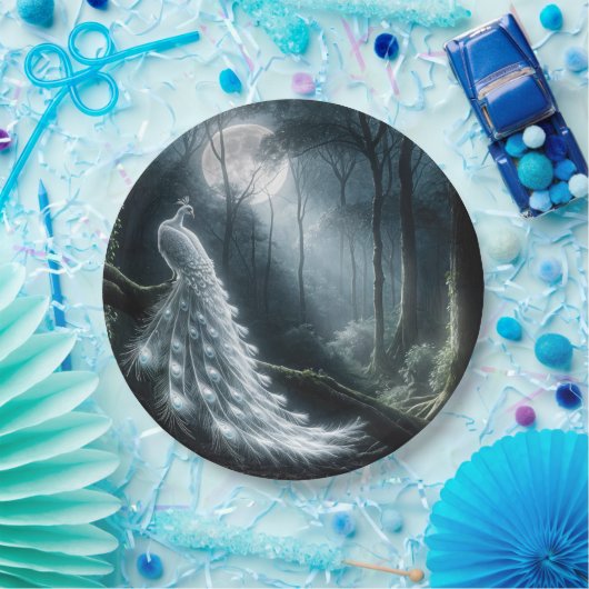 Assiettes En Carton Peacock Blanc Dans La Forêt Lune (Fête)