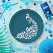 Assiettes En Carton Peacock blanc sur design Art déco chic Turquoise (Fête)
