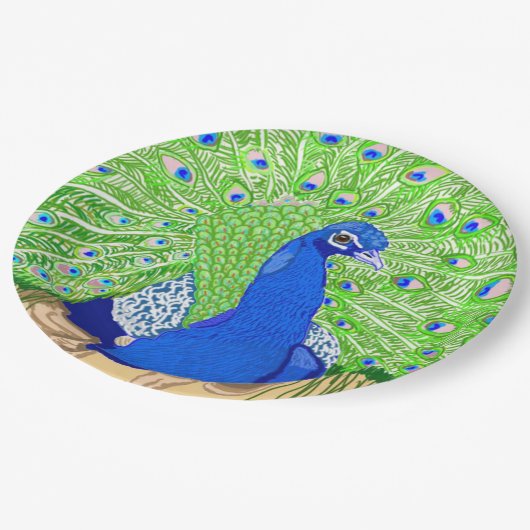 Assiettes En Carton Peacock bleu (Angle)