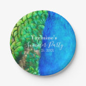 Assiettes En Carton Peacock Blue Green Feather Texture Vibes d'été (Devant)