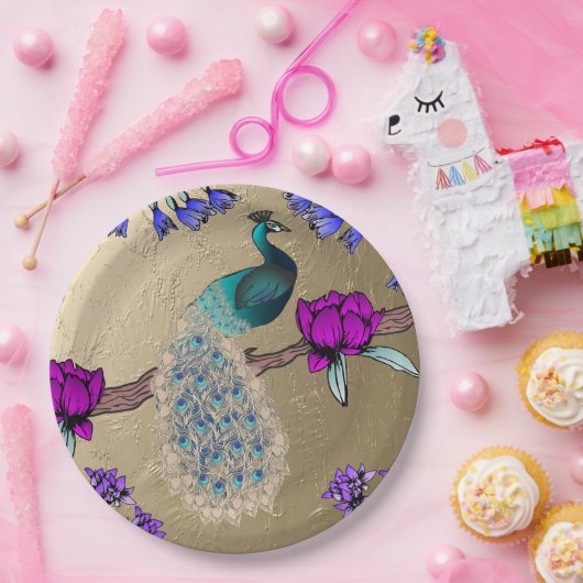 Assiettes En Carton Peacock En Or (Fête)