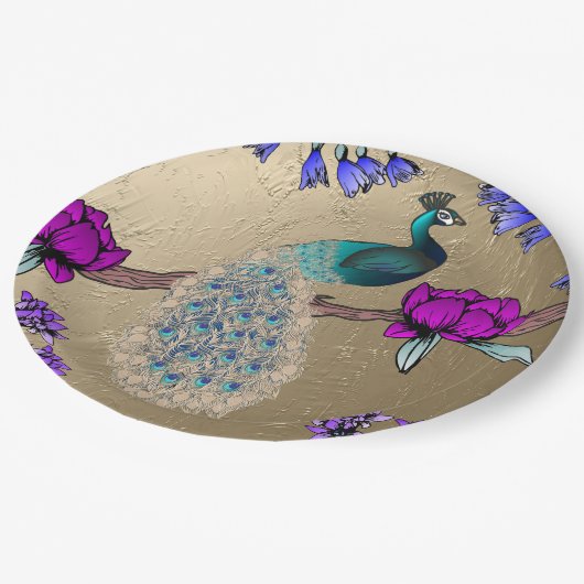 Assiettes En Carton Peacock En Or (Angle)