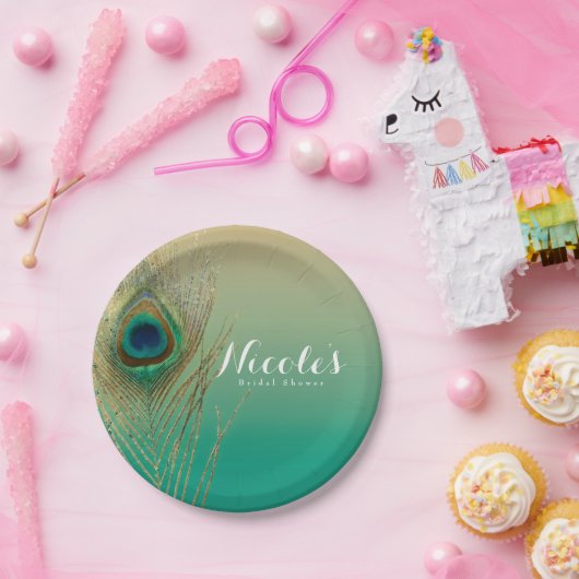 Assiettes En Carton Peacock Feathers, Mason Jar & String Lights Party (Fête)