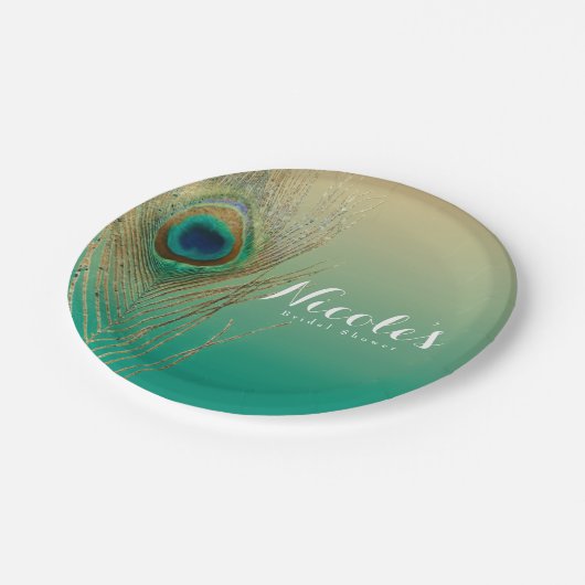 Assiettes En Carton Peacock Feathers, Mason Jar & String Lights Party (Angle)