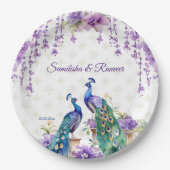 Assiettes En Carton Peacock fleurs violettes mariage indien vaisselle (Devant)