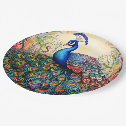 Assiettes En Carton Peacock Floral Élégant Plutôt (Angle)