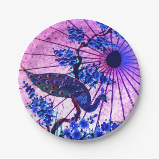 Assiettes En Carton Peacock oriental parasol japonais cerisier fleurs (Devant)