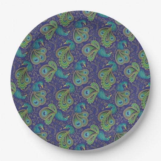 Assiettes En Carton Peacock Paisley Pattern Blue (Devant)