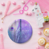 Assiettes En Carton Peacock Plumes violet Glam Boho Chic Personnalisé  (Fête)