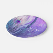 Assiettes En Carton Peacock Plumes violet Glam Boho Chic Personnalisé  (Angle)