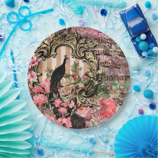 Assiettes En Carton Peacock rose Mariage français fournitures Plaques (Fête)