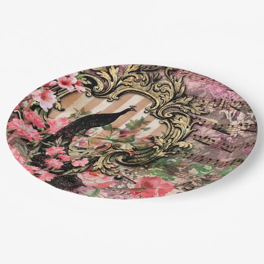 Assiettes En Carton Peacock rose Mariage français fournitures Plaques (Angle)