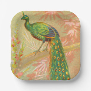 Assiettes En Carton Peacock vintage et peinture à fleurs