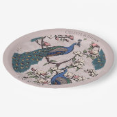 Assiettes En Carton Peacocks colorés rose pâle (Angle)