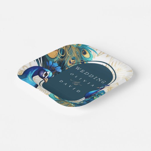 Assiettes En Carton Peacocks Plumes Mariage (Angulaire)